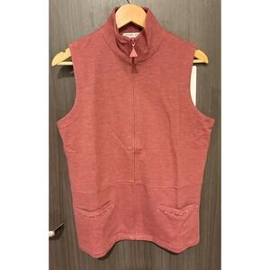 Euro Joy Vest Women's Small red Classic Mock Neck Beaded Pockets Full Zip